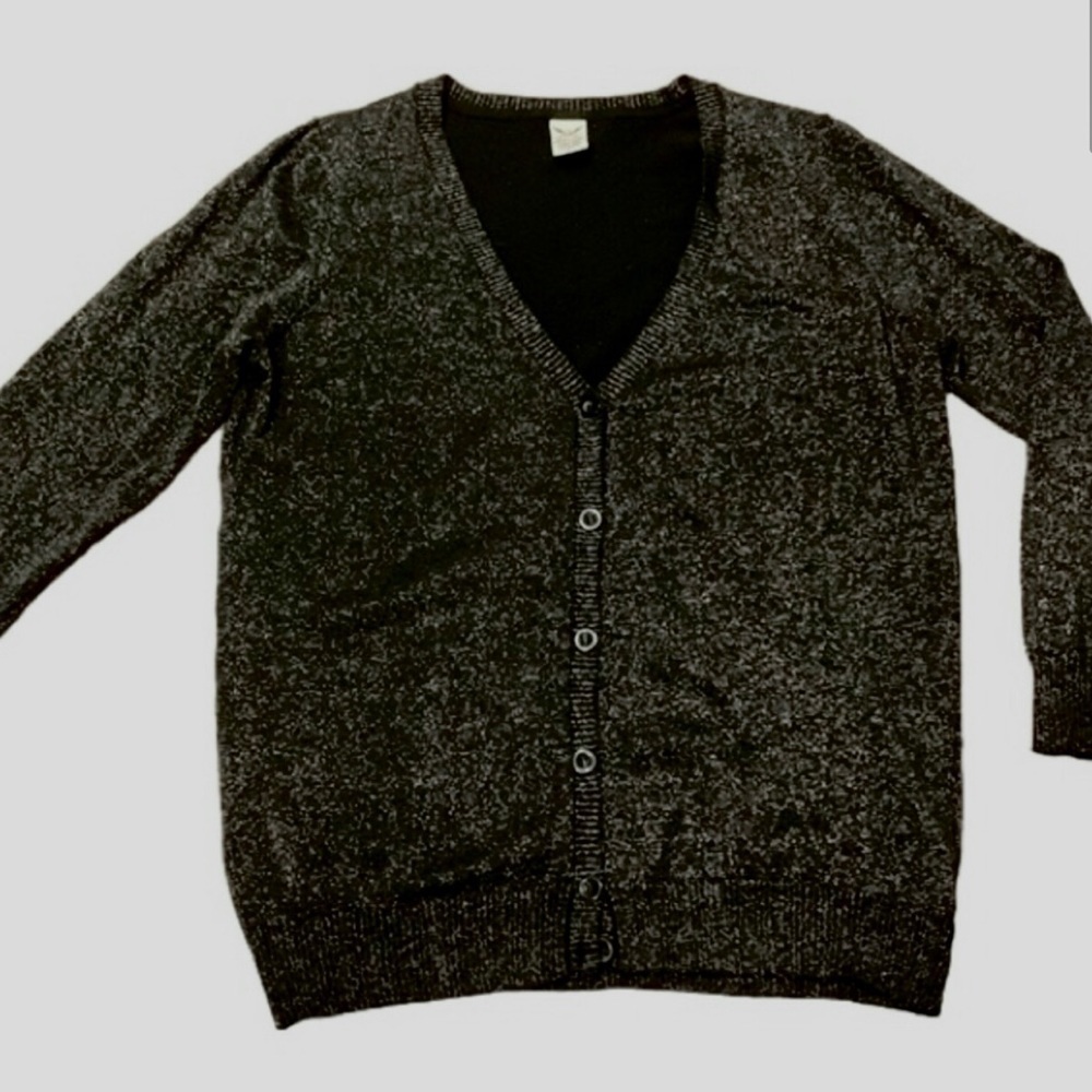 FADED GLORY Size 20 Black and Silver Metallic Thread Cardigan XXL